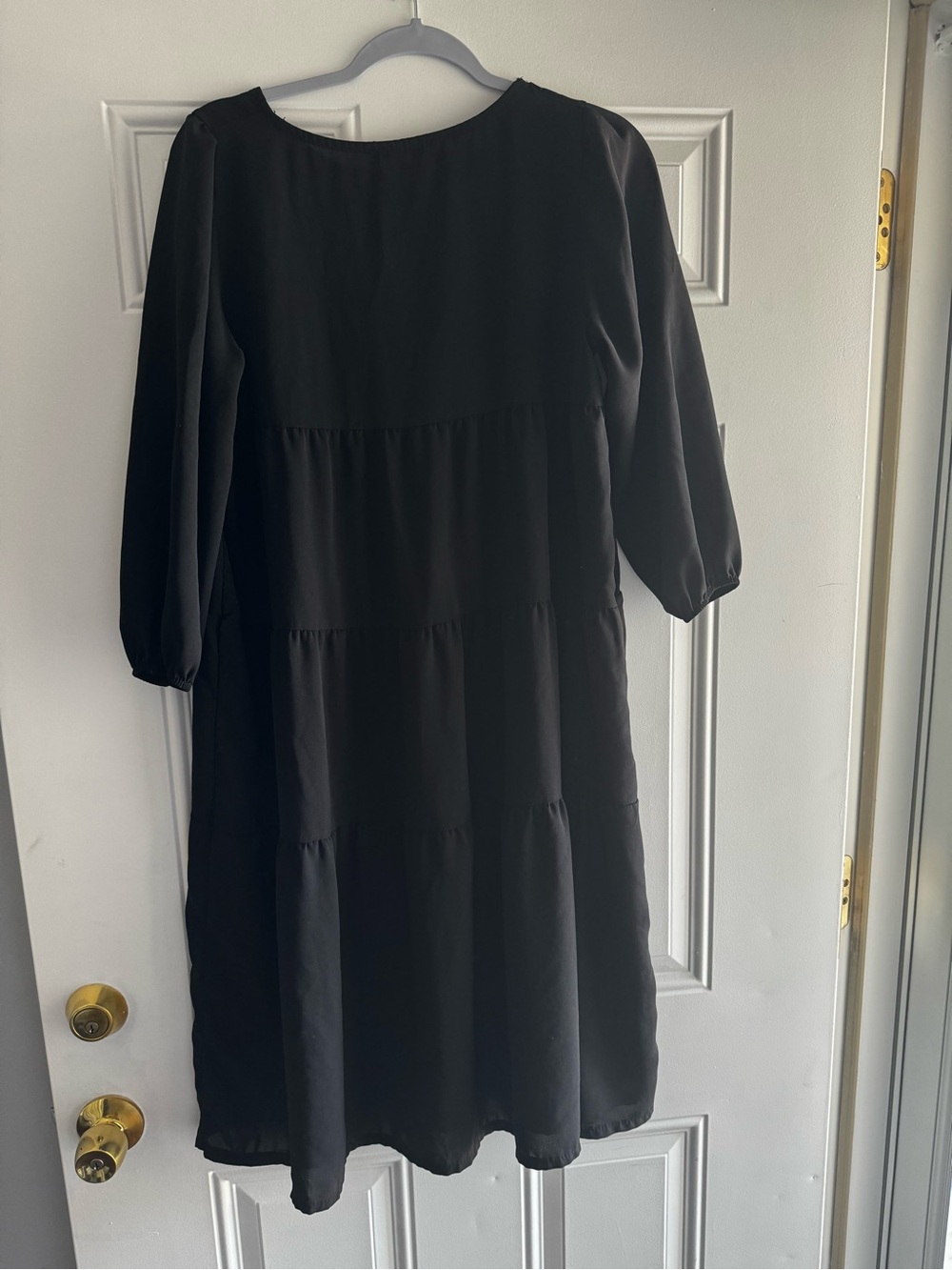 Women's Black Long Sleeve Tiered Dress
